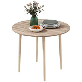 35" Round Folding Dining Table, Drop Leaf for Small Spaces, Solid Wood Legs, Small Kitchen Table, Oak