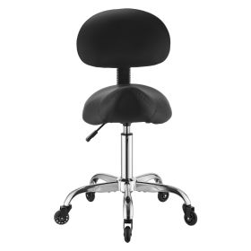 Saddle Stool with Back Support, 500 lbs Weight Capacity, Height Adjustable, Quiet Casters, Ergonomic PU Leather Seat