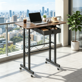 Height Adjustable Laptop Desk with Fabric Drawer Tablet Holder And Lockable Wheels for Home Office Use