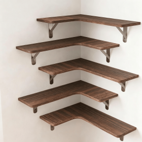 Corner Floating Shelves Set of 5, Rustic Wood Wall Shelves with Triangle Brackets, L-Shaped Corner Shelf for Bedroom Living Room Bathroom