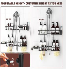 Adjustable Shower Caddy Hanging Rustproof Shower Caddy for Handheld Showerheads, Shower Organizer with Hooks Soap Holder Toothbrush Holder