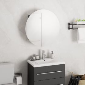 Bathroom Cabinet with Round Mirror&LED Gray 15.7"x15.7"x6.9
