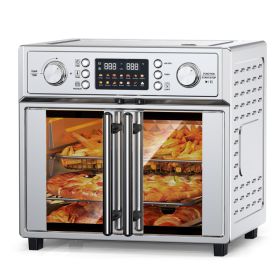 29.5QT French Door Air Fryer Toaster Oven Combo, 14 Presets, Digital Control, Stainless Steel, For Baking, Roasting, Includes Accessories,Silver, (Option: AFS26AS)