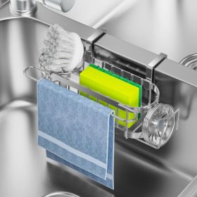 Kitchen Sink Caddy Sponge Holder In The Sink, Stainless Steel Kitchen Sink Organizer, Brush Holder Dish Cloth Hanger Sink Stopper Holder Hanging- (Option: Hanging silver)