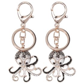 2PCS Fashion Octopus Shaped Rhinestones Keychain Key Ring Bag Charm Pendant Gift(Black Black ) (Option: Default)