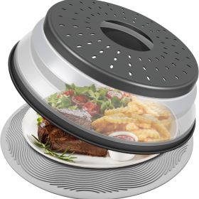 10 Inch Microwave Food Cover & Collapsible Silicone Mat - Splatter Guard, Plate Holder & Kitchen Colander For Meal Prep, Charcoal (Option: Charcoal)