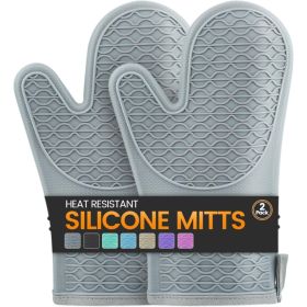 Silicone Oven Mitts, Heat Resistant 2PCS Oven Mitts With Soft Cotton Lining, Waterproof Non-Slip Grip Oven Glove, Kitchen Potholder Mits For BBQ, (Option: Gray)