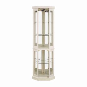 5-Tier Lighted Corner Curio Display Cabinet Adjustable Glass Display Case with Light Bulb Anti-Tipping Hardware for Collectibles, Wine & Decor (Color: AntiqueWhite)