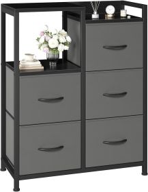 5 Drawer White Dressers for Bedroom 2 Tier Shelf Shelf Small Fabric Dresser for Closet Sturdy Metal Frame Modern Style Storage Cabinets Organizat (Color: Grey)