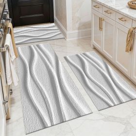 Three-piece kitchen rug set, non-slip and washable, abstract pattern kitchen hallway rug, soft and comfortable, suitable for sinks, floors, entra (Main Material: Polyester, Main Color: White)